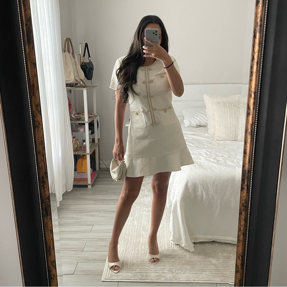 NIWIY White Tweed Rhinestone Mini Dress NWT Size S - Picture 2 of 11